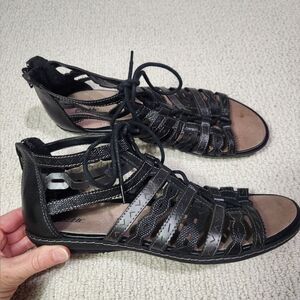 Earth Shoes‎ Women's 11B Tidal Gillie Tie Gladiator Sandals Black